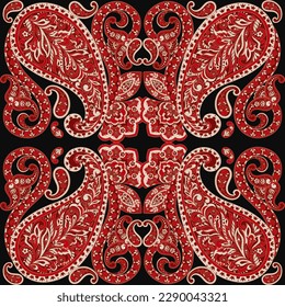 Floral fabric background with paisley ornament. Seamless illustration pattern
