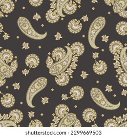 Floral fabric background with paisley ornament. Seamless illustration pattern