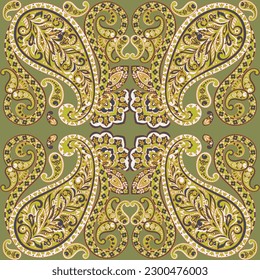 Floral fabric background with paisley ornament. Seamless illustration pattern