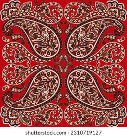 Floral fabric background with paisley ornament. Seamless illustration pattern