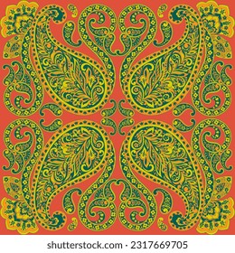 Floral fabric background with paisley ornament. Seamless illustration pattern