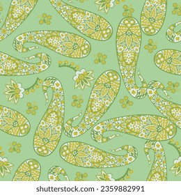 Floral fabric background with paisley ornament. Seamless illustration pattern