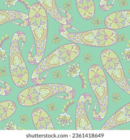 Floral fabric background with paisley ornament. Seamless illustration pattern