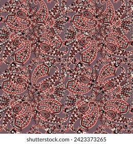 Floral fabric background with paisley ornament. Seamless vector pattern