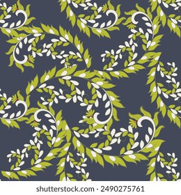 Floral fabric background with paisley ornament. Seamless illustration pattern
