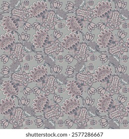 Floral fabric background with paisley ornament. Seamless vector pattern