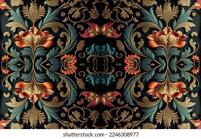 Floral fabric pattern. Abstract fabric textile line graphic flower antique. Ethnic flowers and leaves vector ornate elegant luxury style. Floral art print design for textile, clothing, background. 