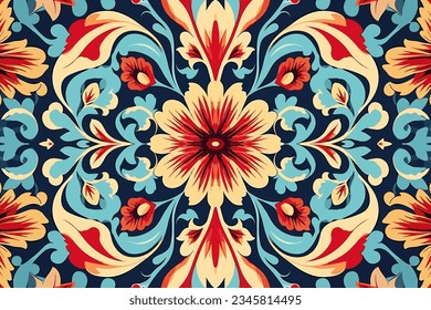 Floral fabric pattern. Ethnic flowers ornate elegant luxury style. Art graphic print design for carpet fabric texture textile wallpaper background backdrop rug.