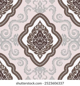 floral fabric pattern hand drawn with Thai pattern style pastel color brown