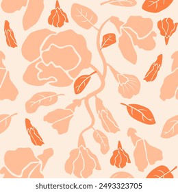floral fabric pattern peach fuzz colored  for print blankets, pillows, bed sheets, satin, skirts, carpets