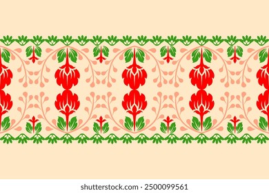 floral fabric pattern silhouettes style green , red , peach