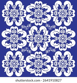 Floral fabric pattern style with symmetrical gold elements. Perfect EPS for textile, wallpaper or print. Editable vector object with unique flower style and clean layout.