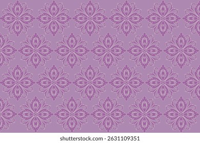 Floral fabric pattern with symmetrical petals in a repeating diamond arrangement on pink background.