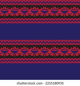 Floral fair isle pattern design for fashion textiles, knitwear and graphics
