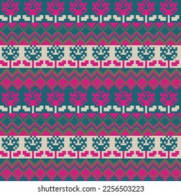 Floral fair isle pattern design for fashion textiles, knitwear and graphics