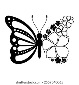 Floral Fantasy Butterfly Design with Circular Accents, Clean Lines, Symmetry and Contrast