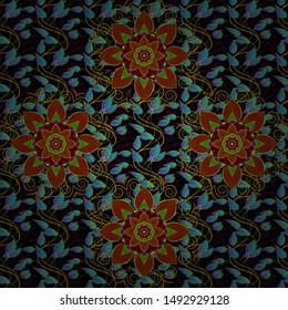 Floral fantasy design on a bright background seamless pattern. Flat Flower Elements Design. Colour Spring Theme seamless pattern Background.