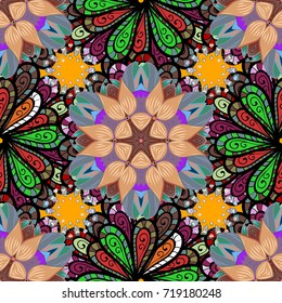 Floral fantasy design on a bright background seamless pattern. Colour Spring Theme seamless pattern Background. Flat Flower Elements Design.