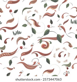 Floral fantasy elements resembling leaves create an unusual pattern in a retro palette.