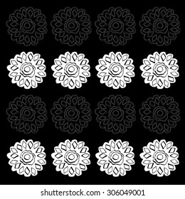 Floral fantasy seamless black and white pattern for textile, background, wallpaper, card, invitation, poster, cover, label, sticker, calendar