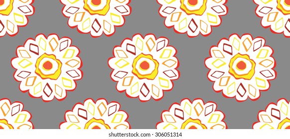 Floral fantasy seamless pattern on grey background for textile, background, wallpaper, card, invitation, poster, cover, label, sticker, calendar
