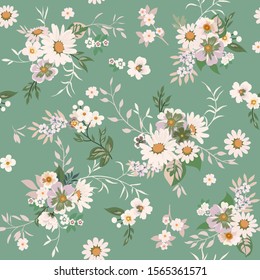 Floral Fashion Print Design With Daisies For Spring, Summer Woman Dress