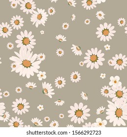 Floral fashion print design with daisies for spring, summer woman dress