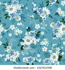 Floral fashion print design with daisies for spring, summer woman dress