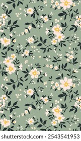 Floral fashion print design with daisies for spring, summer woman dress. illustration background.