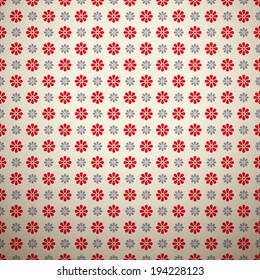 Floral fashionable vector pattern (tiling). Retro red and grey colors. Flower shape.