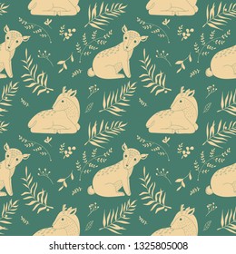 Floral fawn seamless pattern