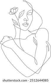 Floral Female Line Art Illustration 