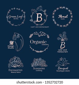 Floral feminine logo design set vector