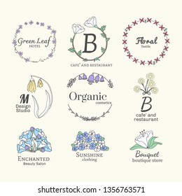 Floral feminine logo design set vector