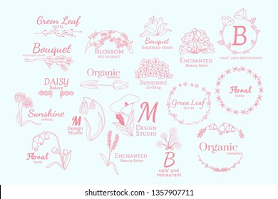 Floral feminine logo design set vector