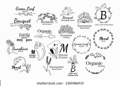 Floral feminine logo design set vector