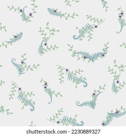 Floral and fern leaf seamless vector pattern.Mint and purple on beige color. Element for invitation, wedding, greeting, backdrop, wrapping, fabric.
