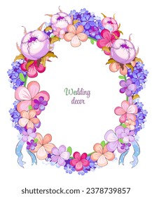 Floral festive wreath of delicate buds in vintage pastel colors. Vector in watercolor technique on a white background. A frame of flowers with a place for the inscription.