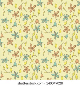 Floral Field Seamless Pattern (repetitive) on beige background. Illustration is in eps8 vector mode.