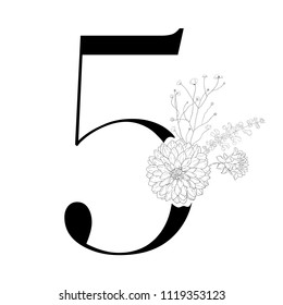 Floral figure. Vintage decorative numeral on the white background.