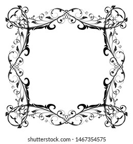 Floral filigree frame. Decorative square design element. Vector illustration isolated on white background