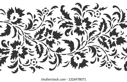 Floral filigree seamless border. Laser cut pattern design. Vector illustration.