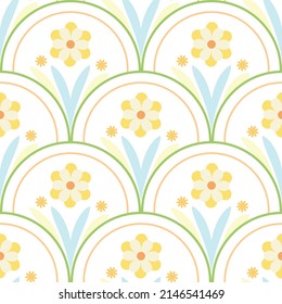 Floral fish scale pattern, colorful vector background, endless repeat.
