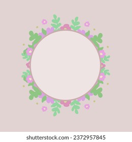 Floral Flat Hand Drawn Flowers Rounded Frame Isolated Vector Design