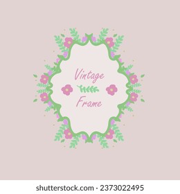 Floral Flat Hand Drawn Flowers Vintage Frame Elegant Green Isolated Vector Design