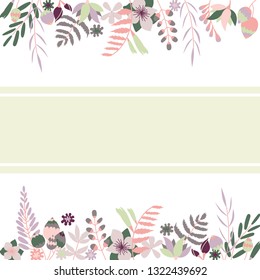 Floral flat hand drawn frame. Square border with flowers for text. Isolated greeting card. Design for poster, card, invitation, placard, brochure, flyer