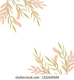 Floral flat hand drawn frame. Border with flowers for text. Isolated greeting card. Design for poster, card, invitation, placard, brochure, flyer
