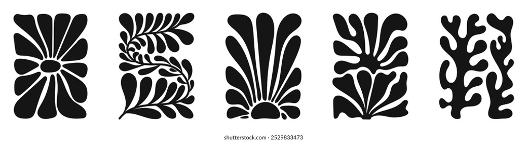 Floral flat silhouette abstract set