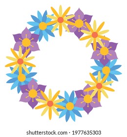 Floral flat vector frame in a circle for greeting postcards. Decor element and decoration for the room. Print on notebook and notepad. Design for a plate and cup. For cosmetics design.