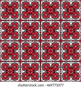 Floral floor tiles - seamless pattern - vector illustration.